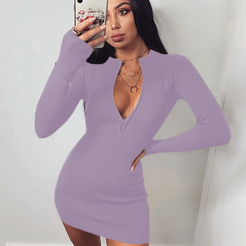 Robe en tricot pour femmes avec décolleté en V profond et manches longues Chic und Stil