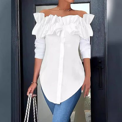 Chemisier femme épaules nues avec volants et patte de boutonnage Chic und Stil
