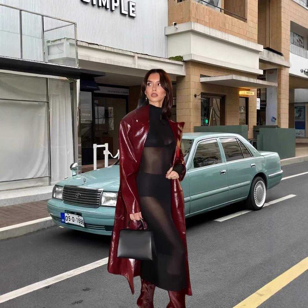 Dames Élégant et ajusté maxi robe avec des inserts transparents Chic und Stil