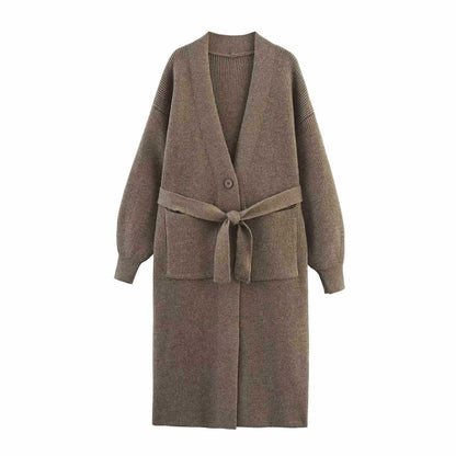 Dames cardigan long tricoté avec ceinture à la taille Chic und Stil