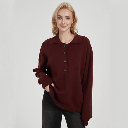 Dames oversized tricot pull avec col élégant et détails de boutons Chic und Stil