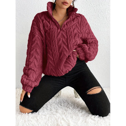 Dames Pull en polyester tendance avec col haut et texture Chic und Stil