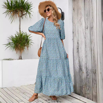 Robe maxi bohème pour femmes avec des manches bouffantes Chic und Stil