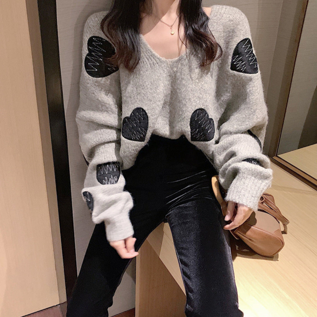 Pull femme en peluche avec motif en forme de cœur Chic und Stil