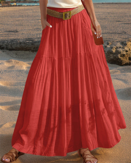 Maxi flared skirt for women with elegant pleated draping and practical pockets Chic und Stil