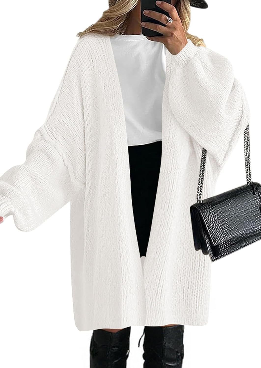 Oversized knitted coat for women with open front and long sleeves Chic and Style