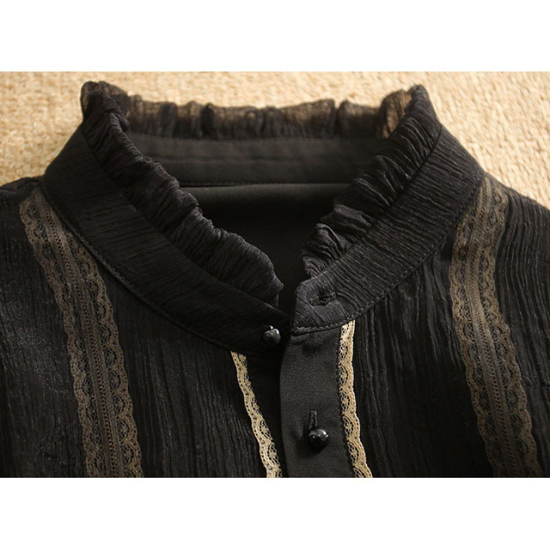 Blouse élégante à manches longues pour femmes avec col à volants et détails de boutons Chic und Stil
