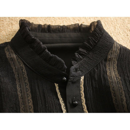 Blouse élégante à manches longues pour femmes avec col à volants et détails de boutons Chic und Stil