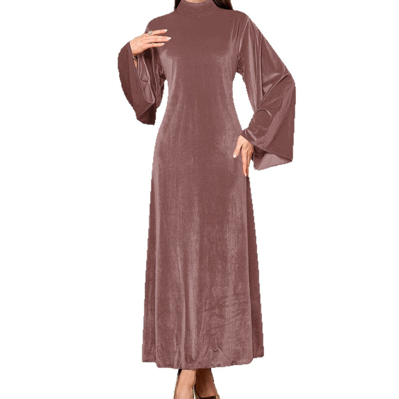 Robe maxi cintrée pour femmes en velours luxueux avec des manches volumineuses Chic und Stil