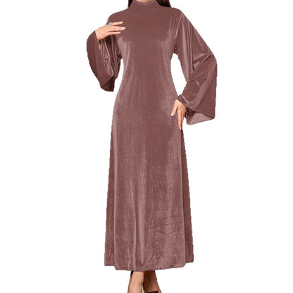 Robe maxi cintrée pour femmes en velours luxueux avec des manches volumineuses Chic und Stil