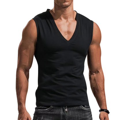 T-shirt de fitness sans manches pour hommes avec col en V en matériau respirant Chic und Stil