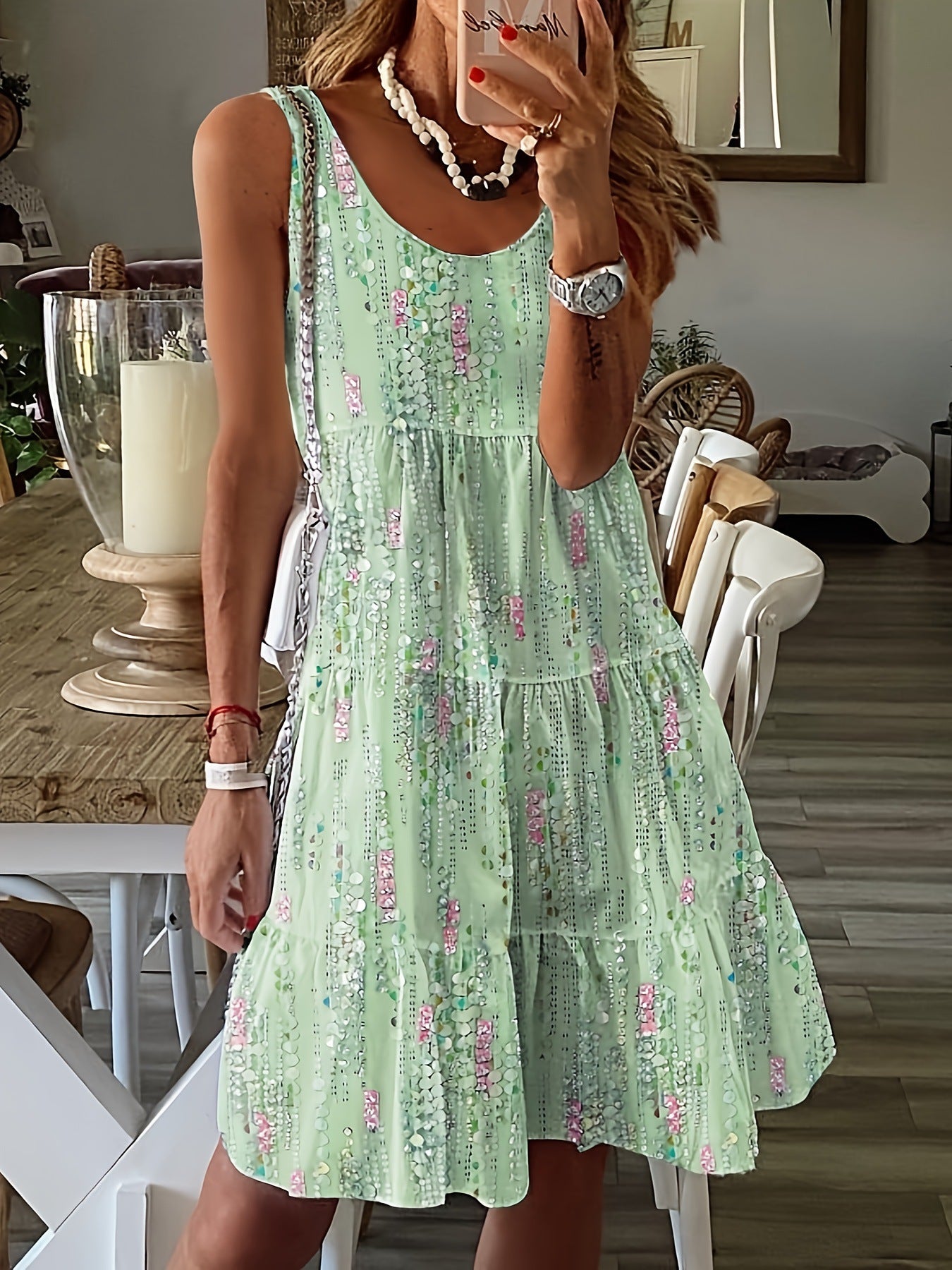 Robe de loisirs aérée pour dames avec volant flottant et imprimé ludique Chic und Stil