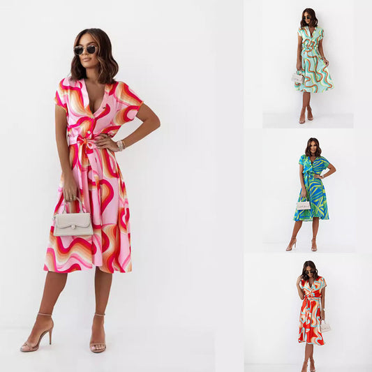 Dames Imprimé Tropical Robe Chemise Chic und Stil
