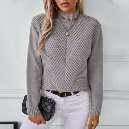 Pull en tricot à la mode pour femmes avec col montant et design en V Chic und Stil