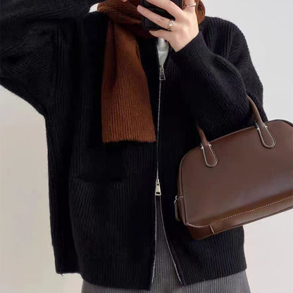 Dames cardigan décontracté zippé avec grandes poches Chic und Stil