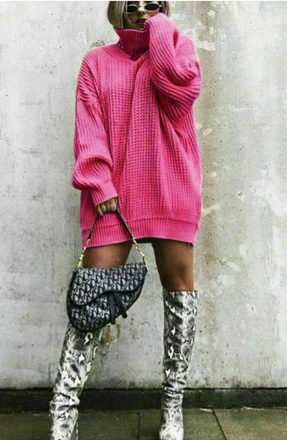 Pull en tricot surdimensionné pour femmes avec col haut et motif en nid d'abeille Chic und Stil