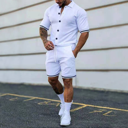 Leisure set for men with modern short sleeve shirt and chic and stylish shorts
