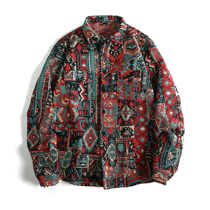 Chemise à manches longues pour hommes avec motif ethnique texturé et poches pratiques Chic und Stil