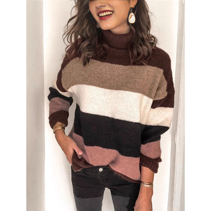 Pull en tricot tendance pour femmes avec col roulé décontracté et design à blocs de couleurs Chic und Stil