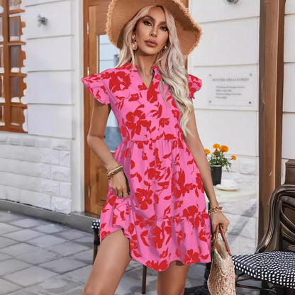 Dames Col Rêve Floral Mini Robe Chic und Stil