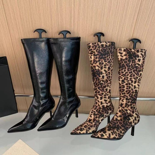 Bottes élégantes pour femmes sur cuisse en cuir de haute qualité avec talon pointu Chic und Stil