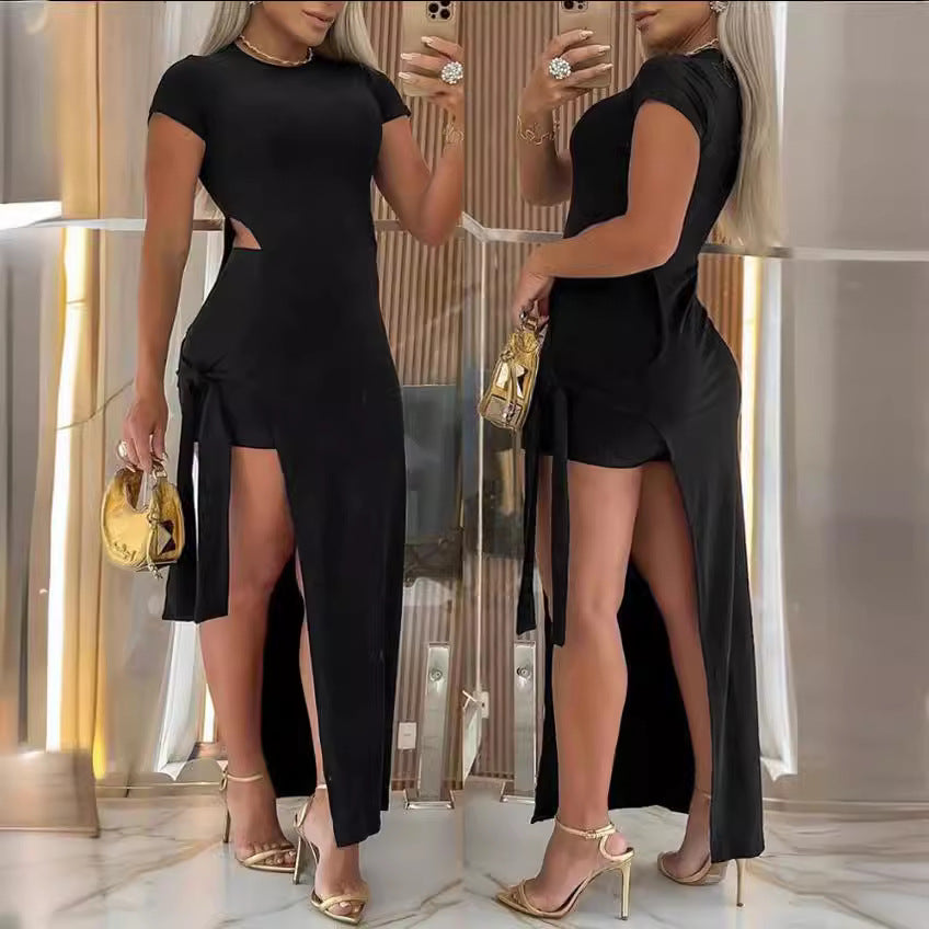 Robe maxi pour dames avec fente latérale et détails cut-out Chic und Stil