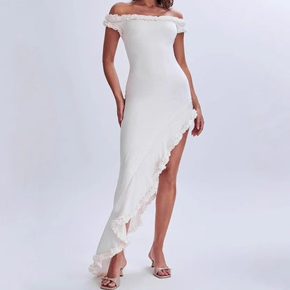 Dames Élégant Robe Maxi avec Détail Volant Chic und Stil