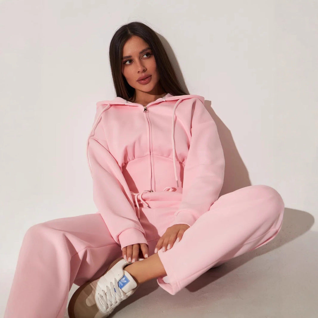 Trendy cropped hoodie set for women and wide-leg pants Chic und Stil