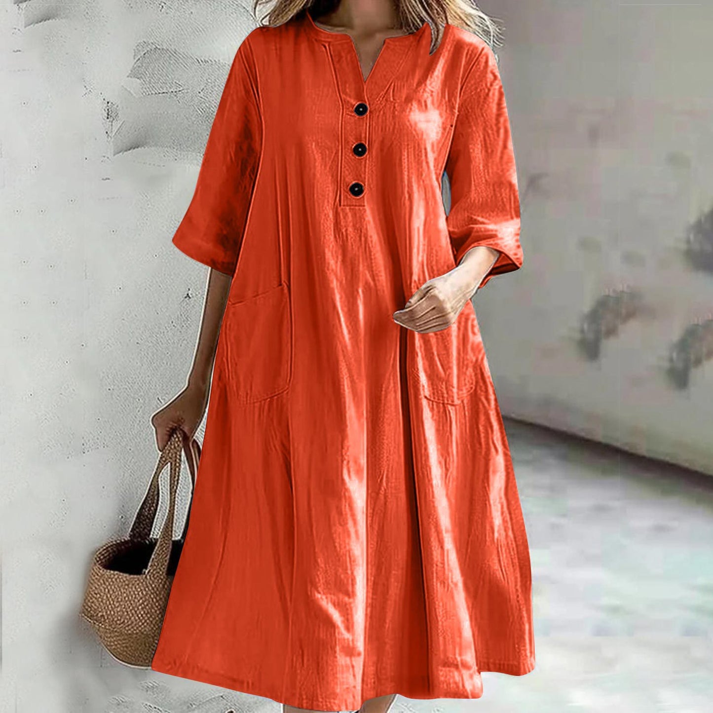 Robe décontractée en coton pour femmes avec patte de boutonnage et poches pratiques Chic und Stil