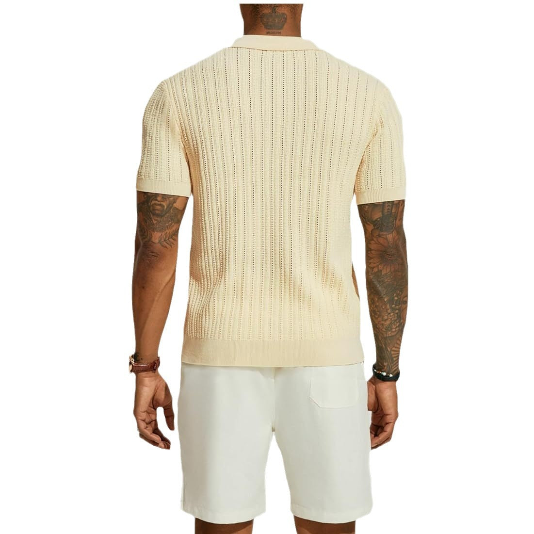 Chemise tricot à manches courtes pour hommes avec une fine structure en dentelle et un col classique Chic und Stil