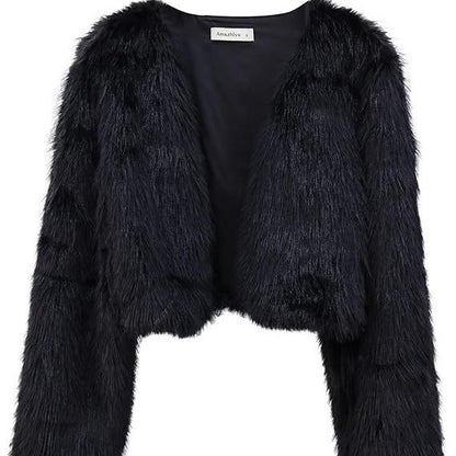 Dames courte veste glamour en fausse fourrure avec manches amples Chic und Stil