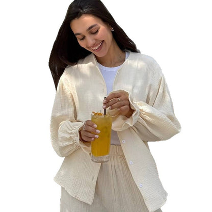 Chic und Stil Women's Casual Wide Leg Cotton Pants Set