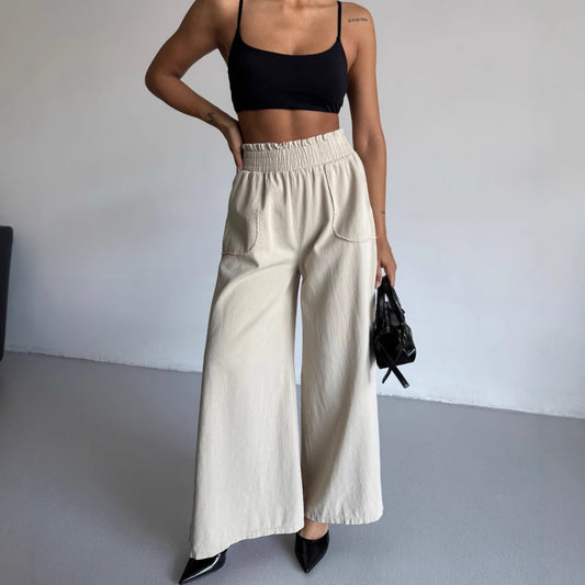 Wide palazzo pants for women with elastic waist and practical pockets Chic and Style