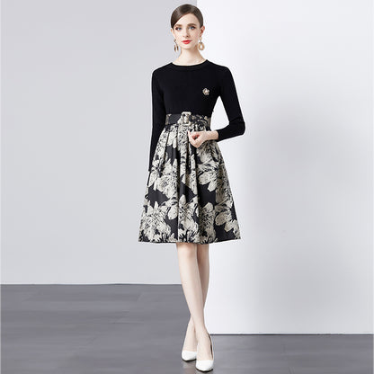 Dames Élégant Floral Ajusté et Évasé Robe Chic und Stil