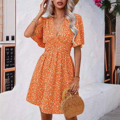 Women's Snowflake Pattern V-Neck Dress with Voluminous Sleeves and Elastic Waistband Chic und Stil