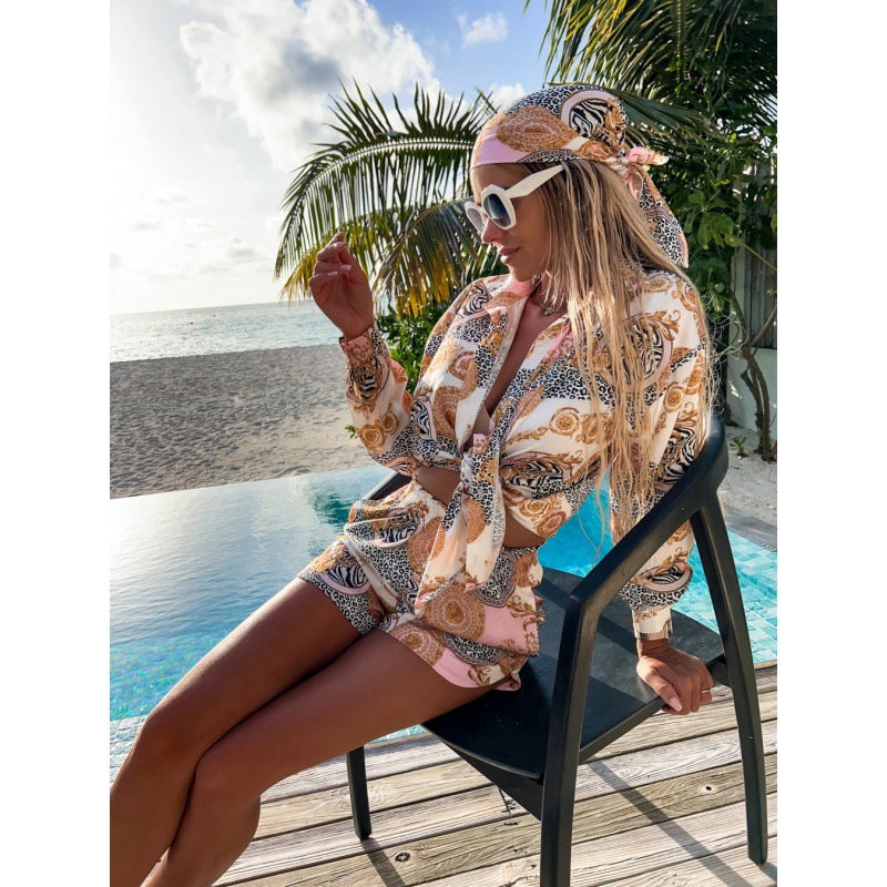 Femmes Ensemble de Top Court Imprimé Luxueux et Shorts Chic und Stil