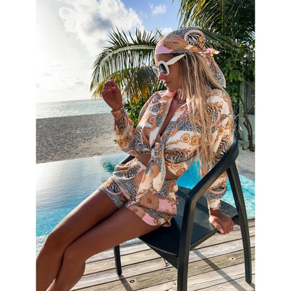 Femmes Ensemble de Top Court Imprimé Luxueux et Shorts Chic und Stil