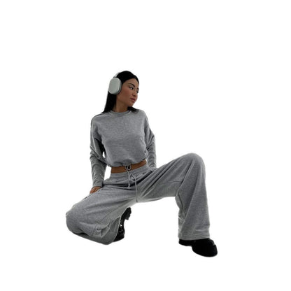 Femme pull court décontracté avec cordon de serrage et coupe ample Chic und Stil