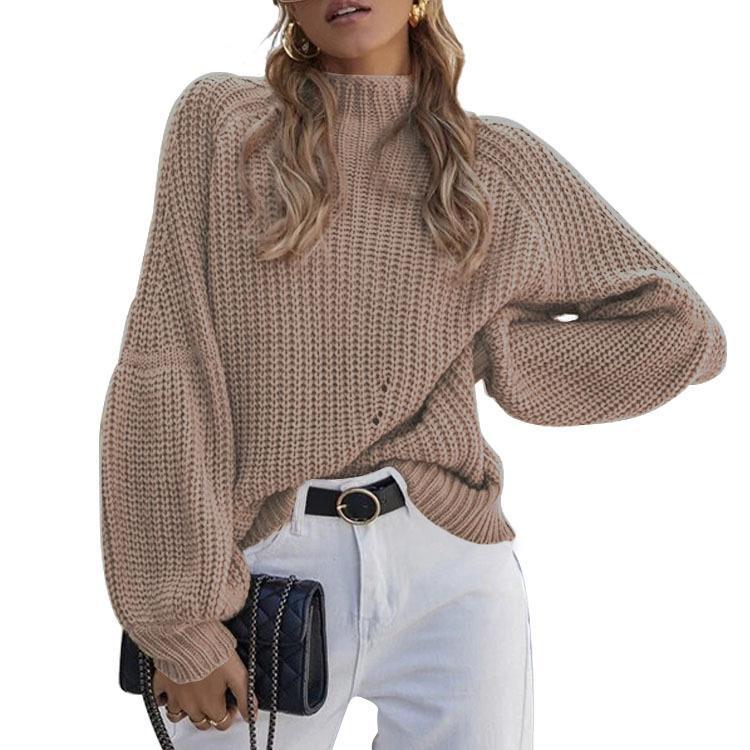 Pull en gros mailles pour femmes avec col haut et coupe ample Chic und Stil