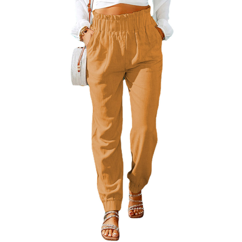 Casual fabric pants for women with elastic waistband and side pockets Chic and Style