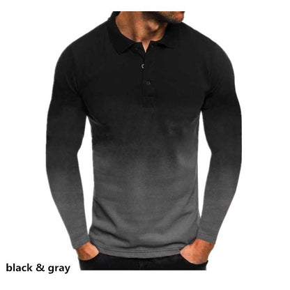 Men's long sleeve polo with a modern gradient of colors and performance material Chic and Style