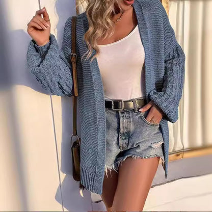 Cardigan en tricot épais pour femmes à coupe ouverte et motifs torsadés décoratifs Chic und Still
