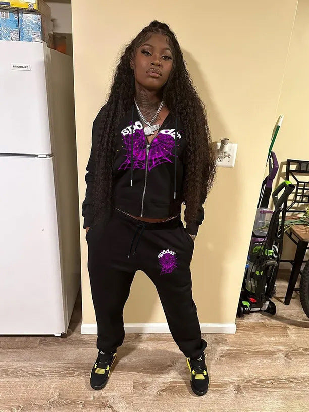 Hooded jacket and jogger pants set for women with a striking woven design Chic and Style