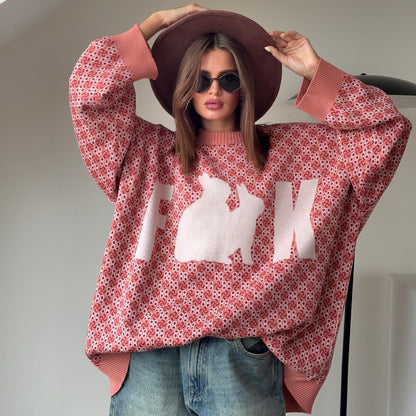 Pull en tricot surdimensionné pour femmes avec motif créatif Chic und Stil