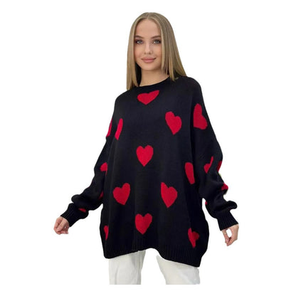 Pull en gros tricot pour femmes avec motif en cœur à la mode et coupe confortable Chic und Stil