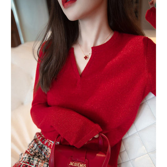 Pull en tricot texturé à col V pour femmes Chic und Stil