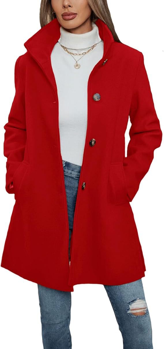 Ladies Elegant wool coat with high collar and practical pockets Chic and Style