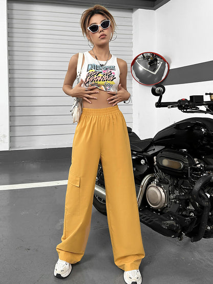 Pantalon cargo large pour femmes avec taille élastique et poches Chic und Stil