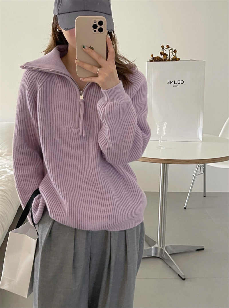 Pull en tricot pour dames avec col haut et structure en côtes Chic und Stil