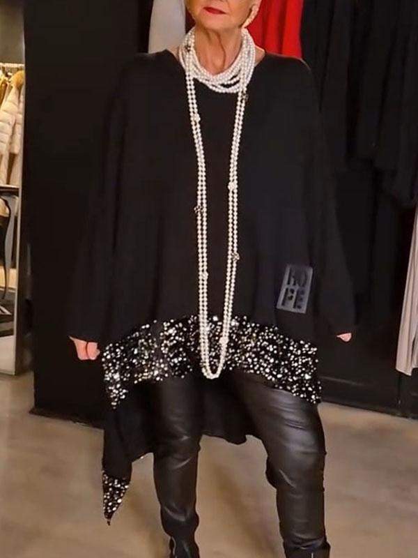 Dames Élégant et fluide haut en tricot asymétrique Chic und Stil